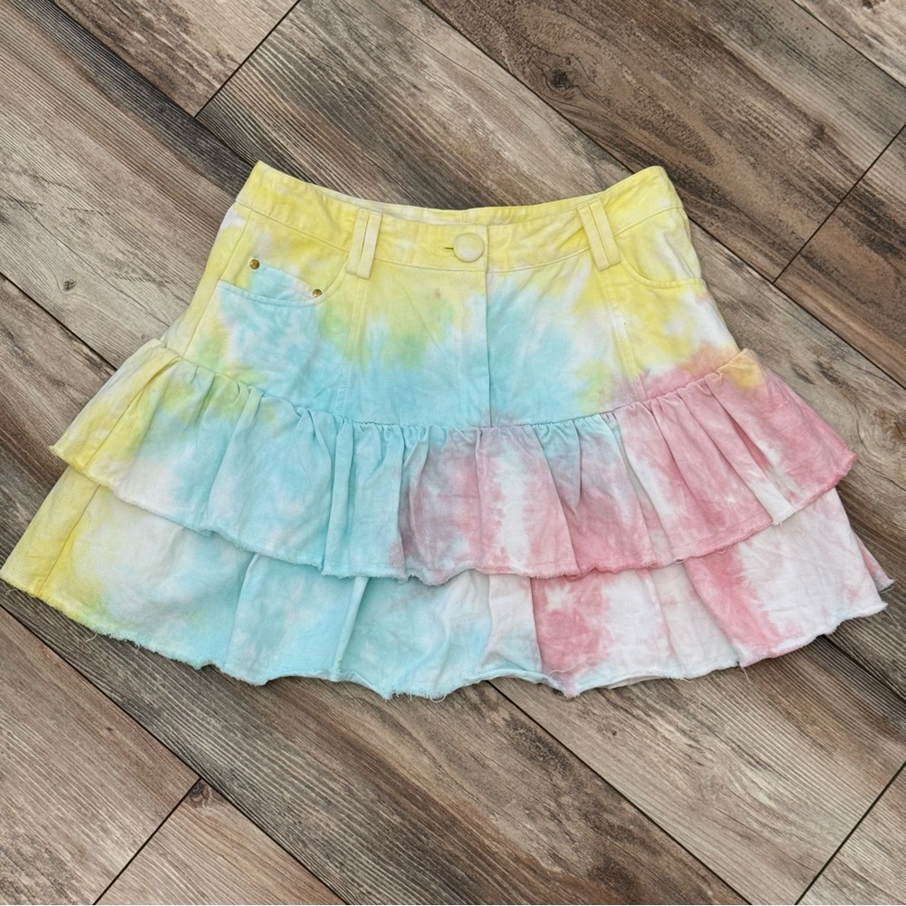 LoveShackFancy Colorful Tie-Dye Ruffle Skirt
